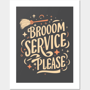 Witchy Whimsy: Broom Service Please Halloween Tee Posters and Art